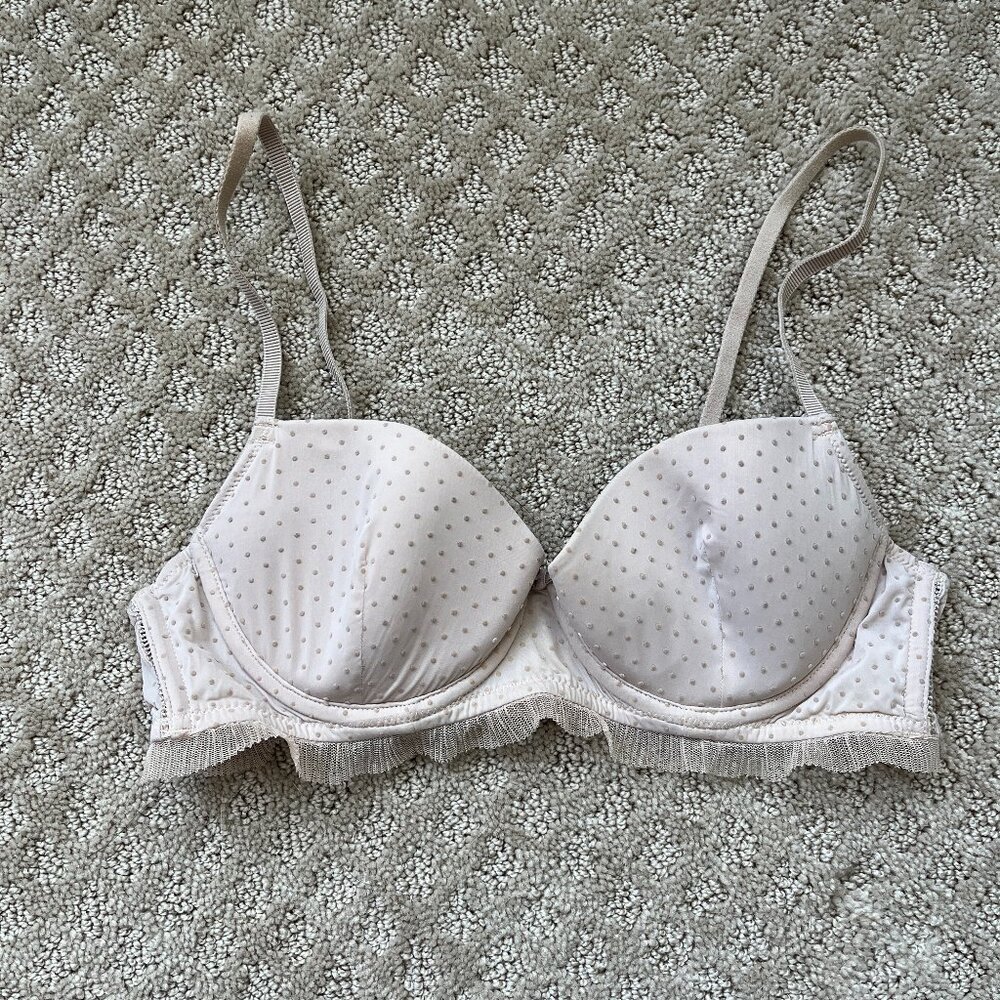 Bra Beige Polkadot Frill Adjustable Band Adjustable Straps 34C Good Condition